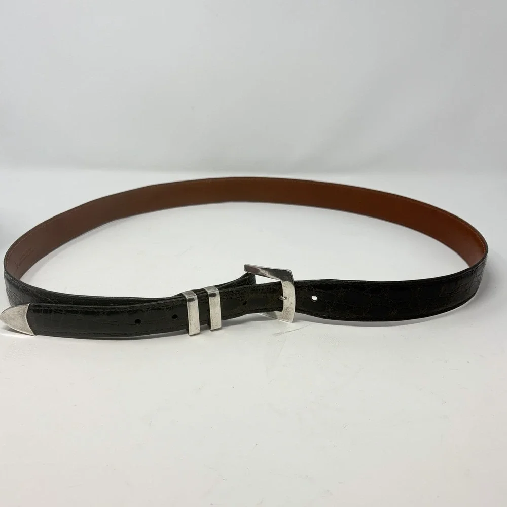Rippel & Company Real Crocodile Leather Belt Solid Silver 925 Buckle USA Size 45